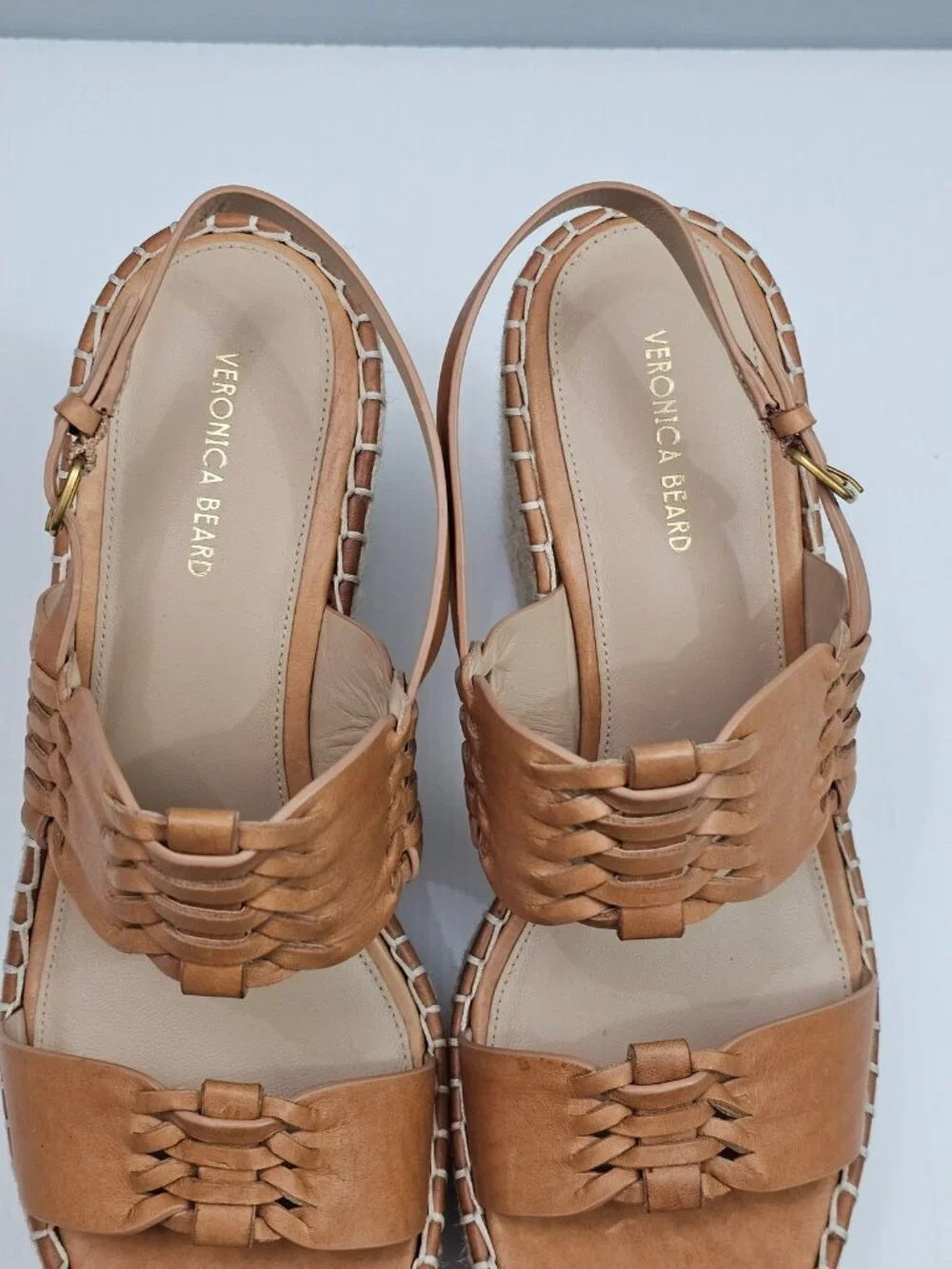Veronica Beard Riya Espadrille Wedge Sandal Womens 10 Tan Leather Platform NEW